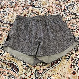 black and white asics shorts